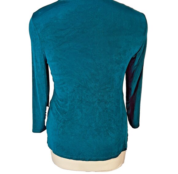 Chico's Travelers Blouse Womens L Teal Blue Green V-Neck 3/4 Sleeve - Picture 5 of 16